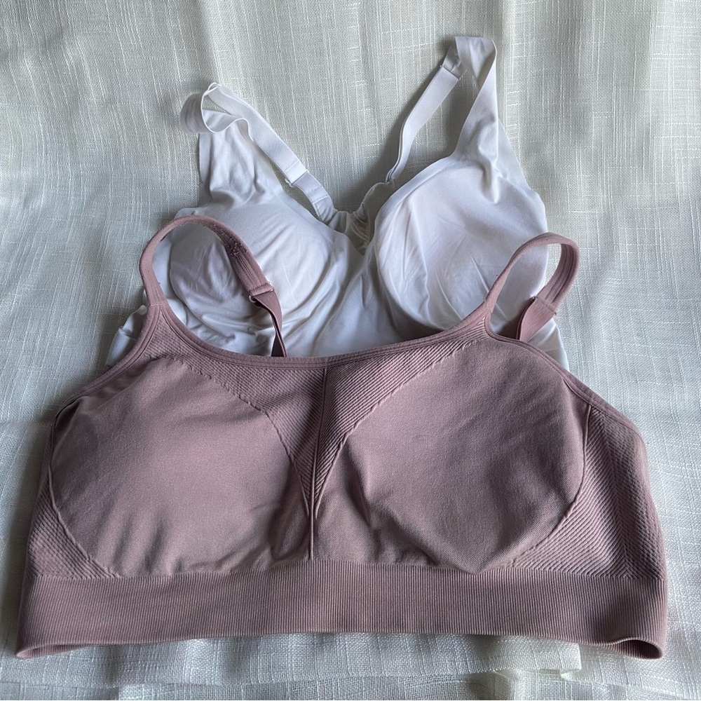 Set of 2 Soma Bras Pink Sport Seamless Ballet Back White Enbliss Racerback Sz L